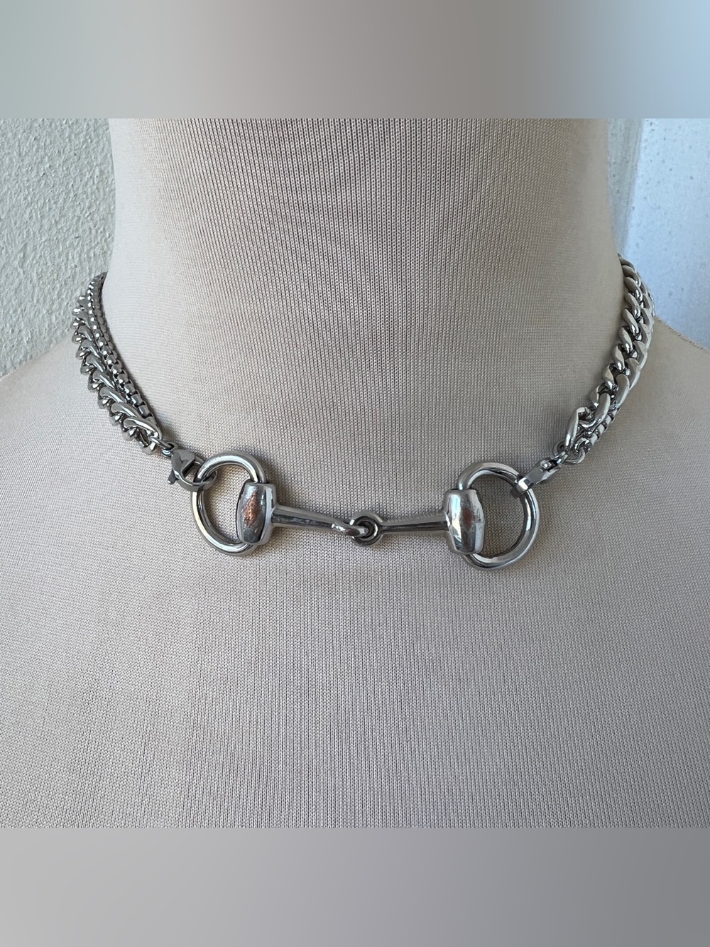Vintage Gucci x Junk You! Rescued Silver Brass Horsebit Choker Necklace 15”